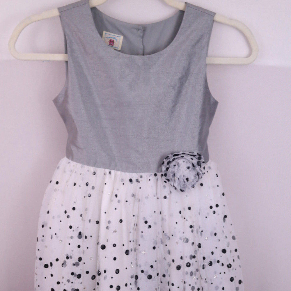 Marmellata Girls Formal Dress Silver Sparkle Bow 8